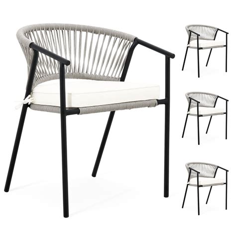 Dextrus Outdoor Patio Dining Chair - Set of 4, Woven Rope Chairs for ...