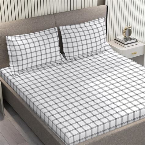 Buy LAYERS Zen Cotton Blend 225TC Checked 3Pcs Queen Bedsheet Set from ...