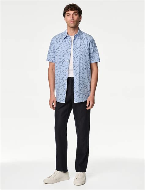 Buy Easy Iron Pure Cotton Geometric Print Shirt at Marks & Spencer
