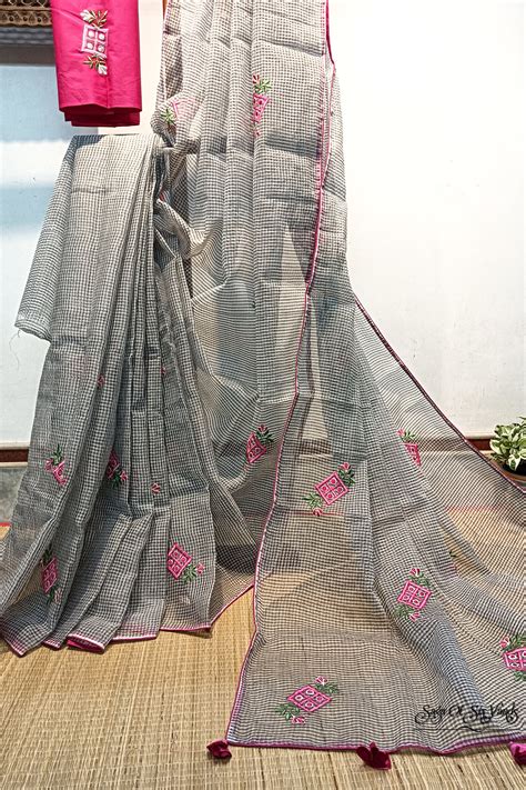 Buy Handloom Resham Cotton Kota Saree With Embroidery Work /embroidered ...