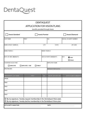 DENTAQUEST APPLICATION FOR VISION PLANS - Fill and Sign Printable ...