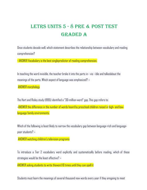 Letrs Units 5 - 8 Pre & Post Test. Complete Q&A by BrowseBest - Issuu