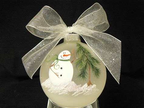 Hand Painted Frosted Round Glass Christmas Ornament | Painted christmas ...