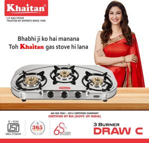 Khaitan 3 Burner Draw "C" (with extra big party cooking burner ...