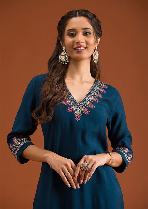 Buy Navy Blue Zariwork Tissue Readymade Salwar Suit - Koskii