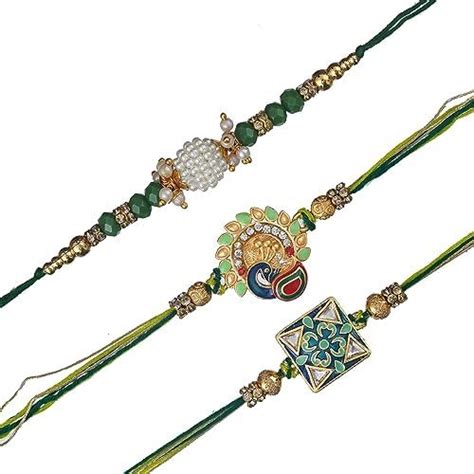 Buy eCraftIndia Set of 3 Multicolor Peacock, Flower, Beads, Pearls ...