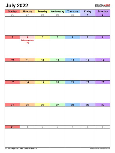 Printable Blank Calendar July 2022