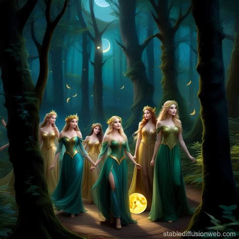 Fairytale Forest's Golden Moon Dance | Stable Diffusion Online