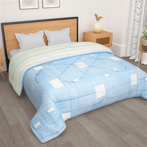 180 GSM Blue Abstract Microfiber Fusion Reversible Double / Single Com ...