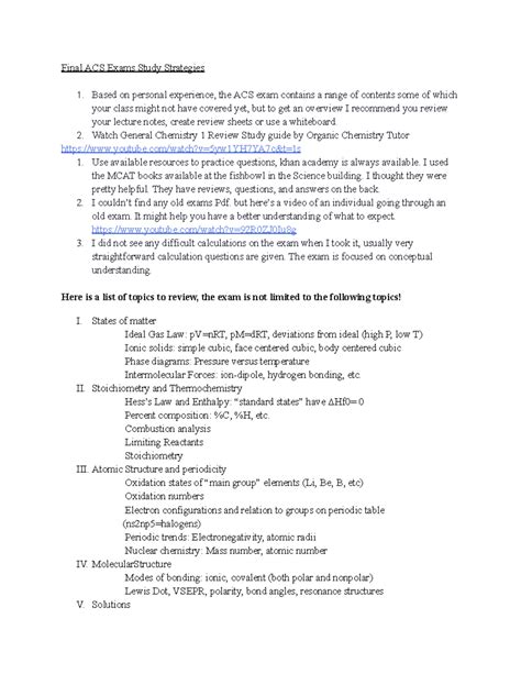 Final ACS Exams Study Strategies - Watch General Chemistry 1 Review ...