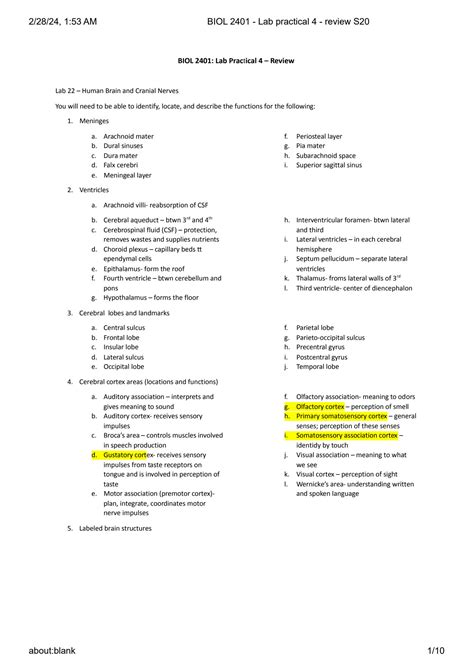 SOLUTION: Biol 2401 lab practical 4 review - Studypool