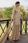 Buy Rose Gold Tissue, Jacquard Mirrors, Embroidery V-neck Kurta Gharara ...