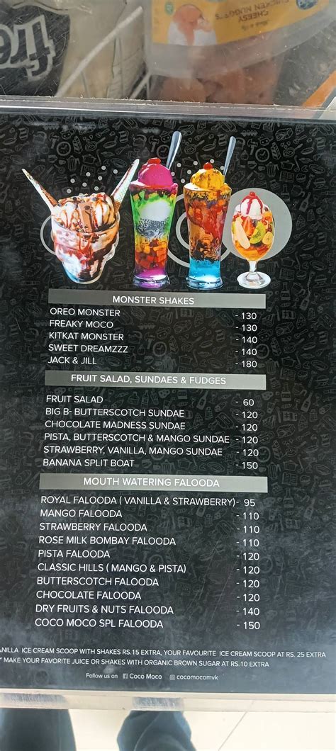 Menu at CoCo MoCo, Mavelikara