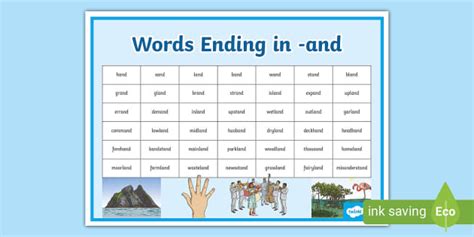 Words Ending in -and Word Mat