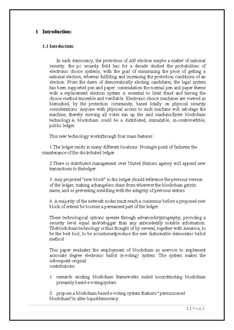 E voting system using blockchain report - 1 Introduction: 1 Intrduction ...
