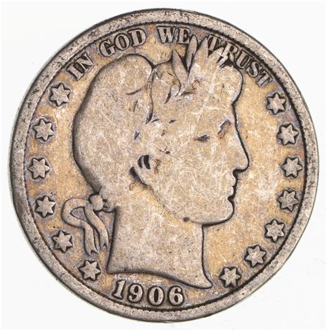 50c United States Coin - 1906 Liberty Barber 90% Silver US Half Dollar ...
