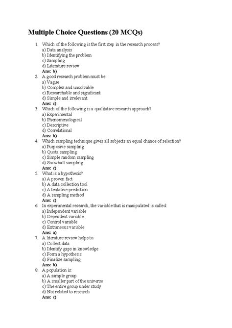 Research Imp Questions (MCQs & Short Answers) for Nursing 101 - Studocu