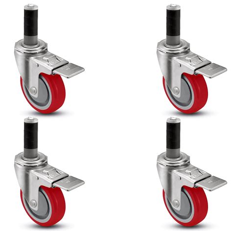 CasterHQ 5 INCH x 1-1/4 INCH SWVIEL with Brake Caster Wheel Set for ...