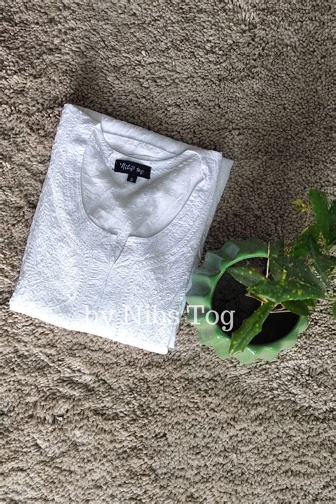 Classic White Rozana Chikankari kurta Dobby Cotton – Nibs Tog