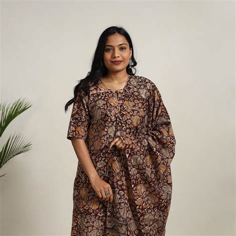 Brown Block Printed Cotton Kalamkari Kurta Set