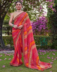 Buy Samah Printed Daily Wear Georgette, Chiffon Pink Sarees Online ...