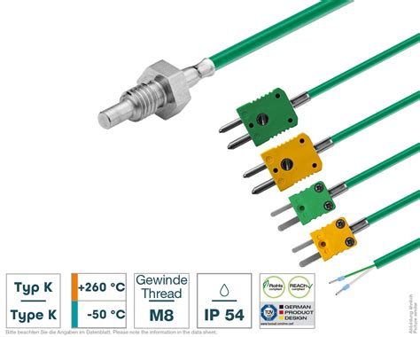 Thermocouple type K M8 with PFA cable | Testo Sensor English