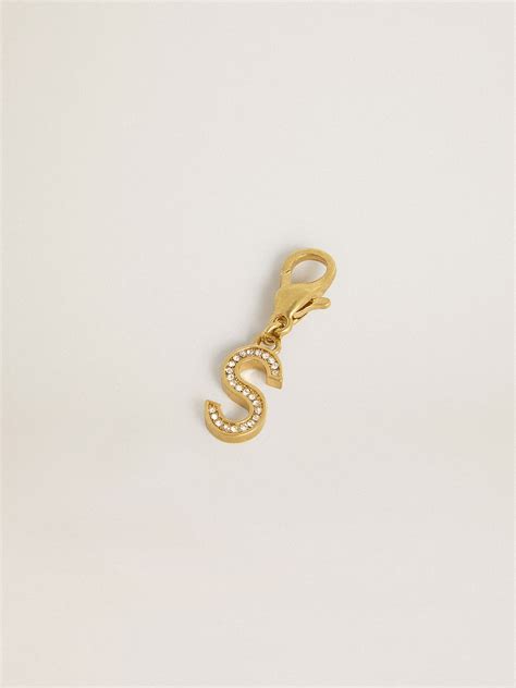 Letter S charm in gold-colored brass with crystals | Golden Goose