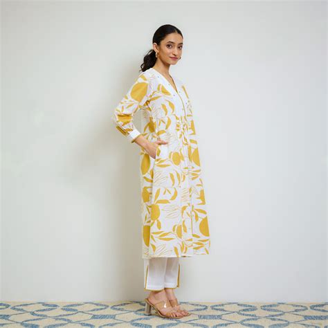 Buy Yellow Love is in the Air Cotton Kurta Set with Hand Embroidery ...