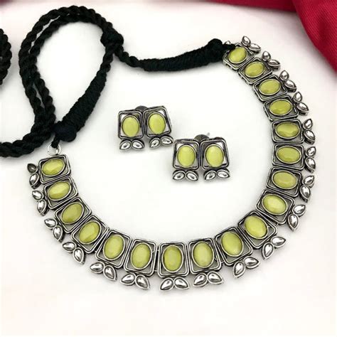 Unique Yellow Stone Oxidised Necklace Set – Kanyaa