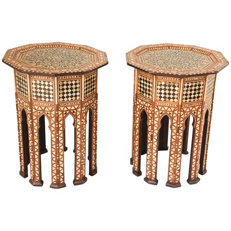 Syrian Moroccan Mother-of-Pearl Side Table Walnut Wood For Sale at 1stDibs