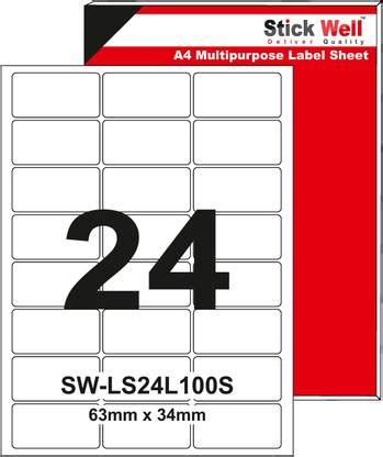 STICKWELL STICKWELL A4 LABEL SHEET 63mm X 34mm SHIPPING LABELS 24 ...