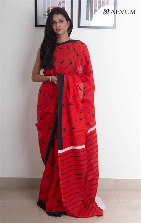 Mulmul Cotton Hand Block Printed Saree - 1819 – AEVUM