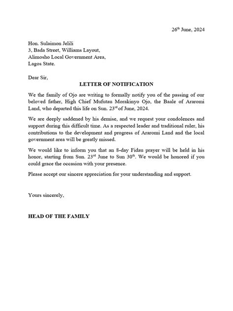 Image result for Notification Letter Sample