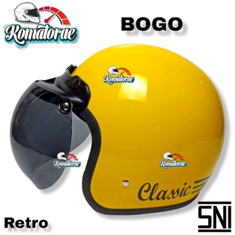 Jual HELM BOGO CLASSIC POLOS YELLOW LEMON GLOSS BLACK HALF FACE RETRO ...