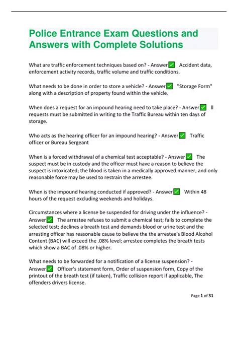 Police Entrance Exam BUNDLED Questions and Answers 100% Correct | WELL ...