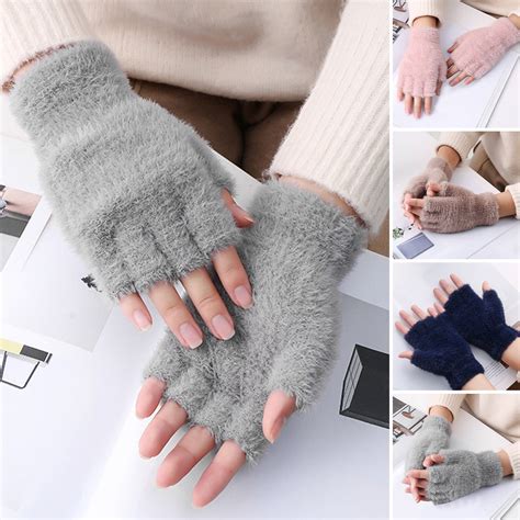 1 Pair Winter Fingerless Gloves Half Finger Gloves Warm Stretchy Gloves ...