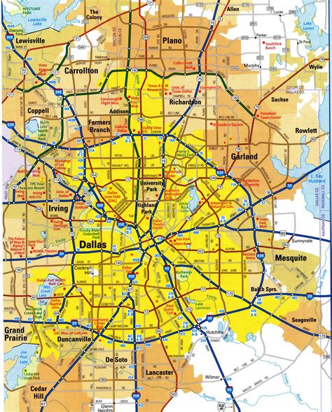 Road map of Dallas, Texas USA. Map of Dallas with road names and ...