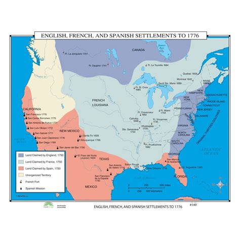 French Spanish English Settlements in North America to 1776 Map » Shop ...