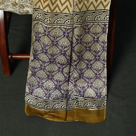 Purple Modal Silk Hand Block Bagru Print 3pc Unstitched Dress Material ...