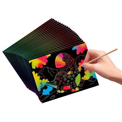 VHALE Scratch Art Rainbow Paper, with 15 Wooden Styluses, Children ...