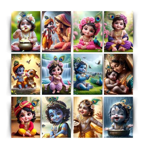 Posters Inc Set of 12 Bal Krishna Stickers – Bal Gopal Cute Baby ...