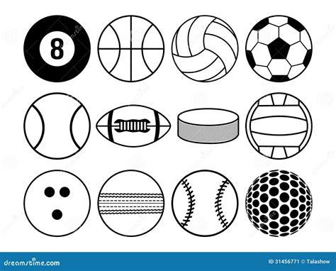 Sports Balls Black And White Stock Vector - Illustration of round ...