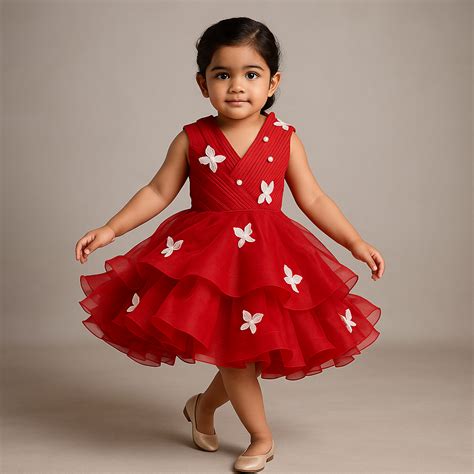 Pre Order: Red Pleated Yoke Butterfly Dress With Stiff Belt – Who Wore ...