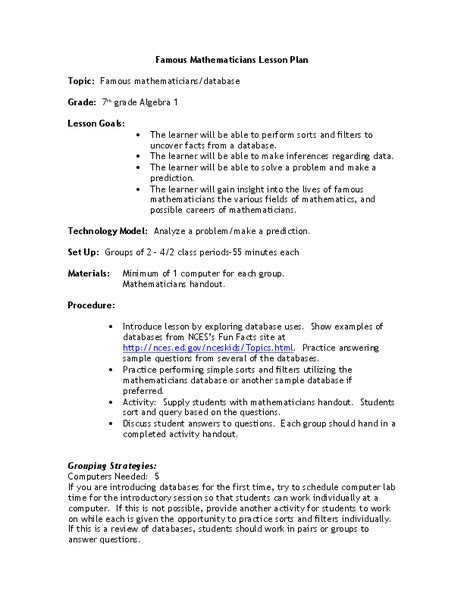 Database Lesson Plan 的图像结果