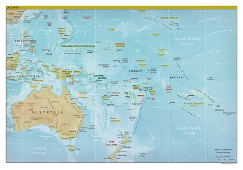 Large detailed political map of Australia and Oceania with relief, capitals and major cities ...