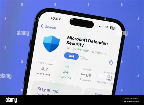 Ostersund, Sweden - Oct 9, 2024. Microsoft Defender app on a smartphone ...