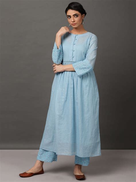 Light Blue Colour Kurta With Hand Embroidery Pant & Camisole – Nuhh