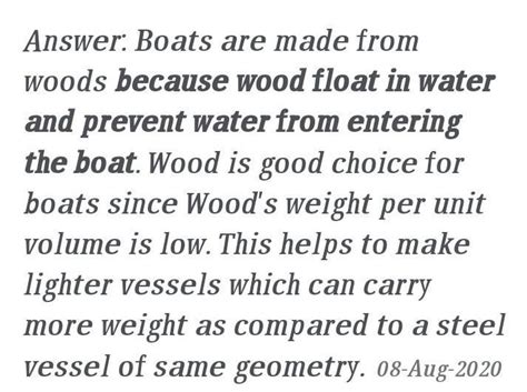 Why are boats made of wood? - Brainly.in