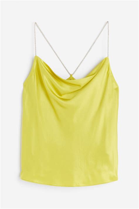 Rhinestone-strap cami top - Yellow - Ladies | H&M IN