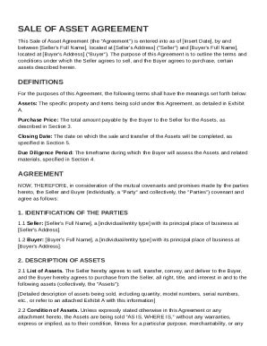 Sale of Asset Agreement Template - Blank Fillable Template | Fill Out ...